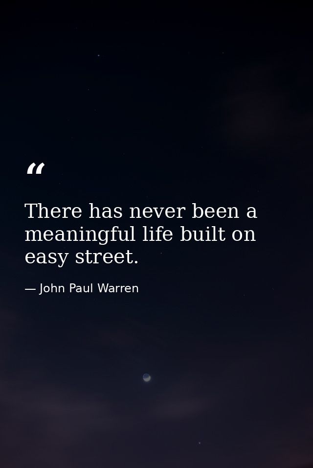 There has never been a meaningful life built on easy street. — John Paul Warren