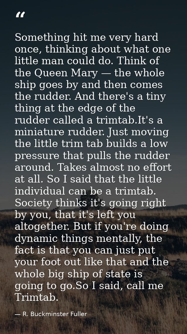 Something hit me very hard once, thinking about what one little man could do. Think of the Queen Mary — the whole ship g — R. Buckminster Fuller