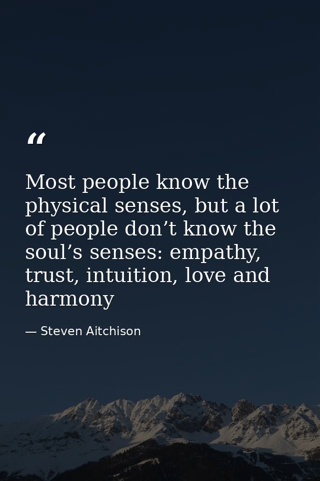 Most people know the physical senses, but a lot of people don’t know the soul’s senses: empathy, trust, intuition, love  — Steven Aitchison