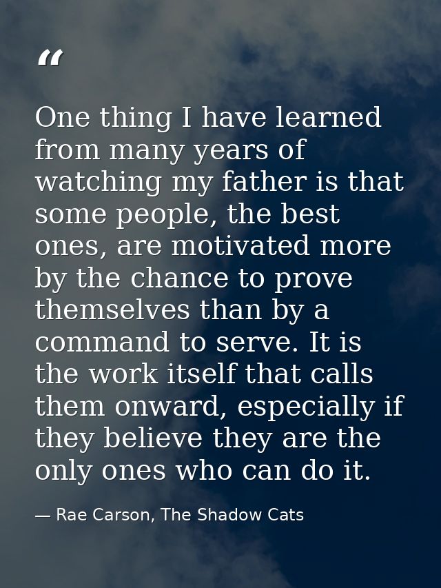 One thing I have learned from many years of watching my father is that some people, the best ones, are motivated more by — Rae Carson, The Shadow Cats