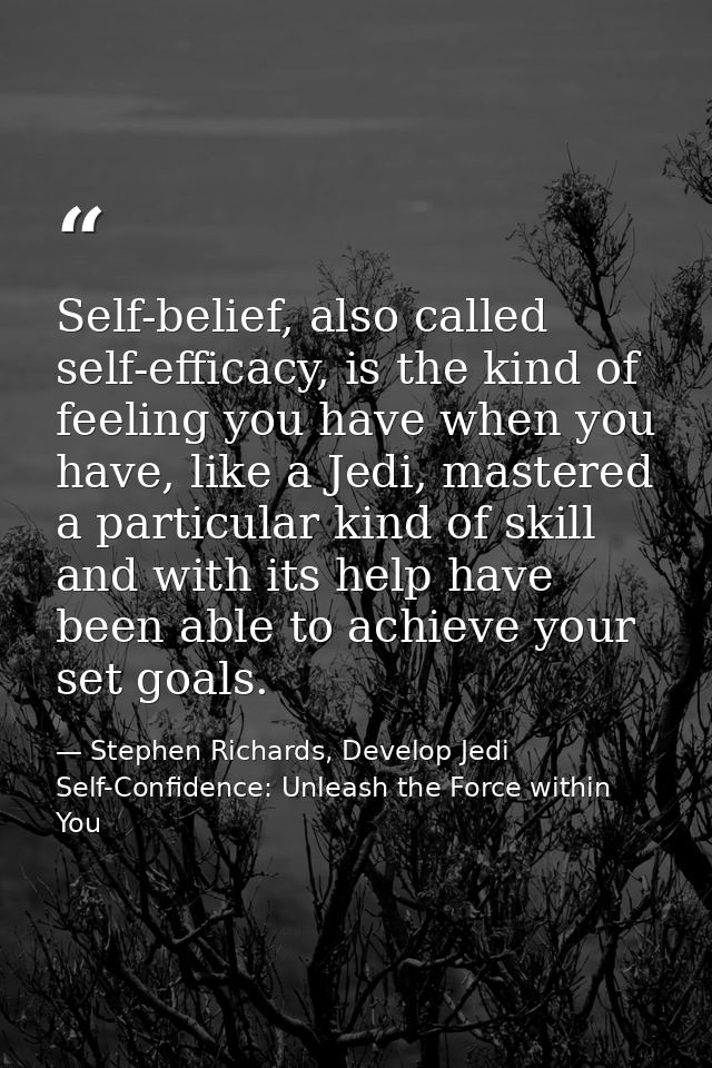 Self-belief, also called self-efficacy, is the kind of feeling you have when you have, like a Jedi, mastered a particula — Stephen Richards, Develop Jedi Self-Confidence: Unleash the Force within You