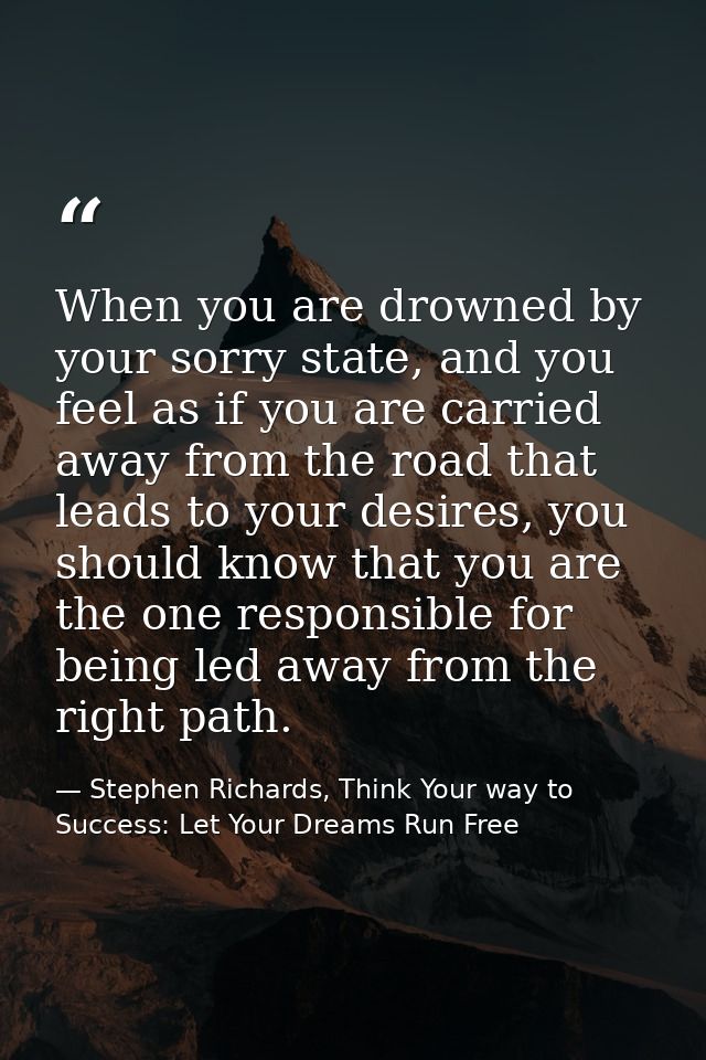 When you are drowned by your sorry state, and you feel as if you are carried away from the road that leads to your desir — Stephen Richards, Think Your way to Success: Let Your Dreams Run Free