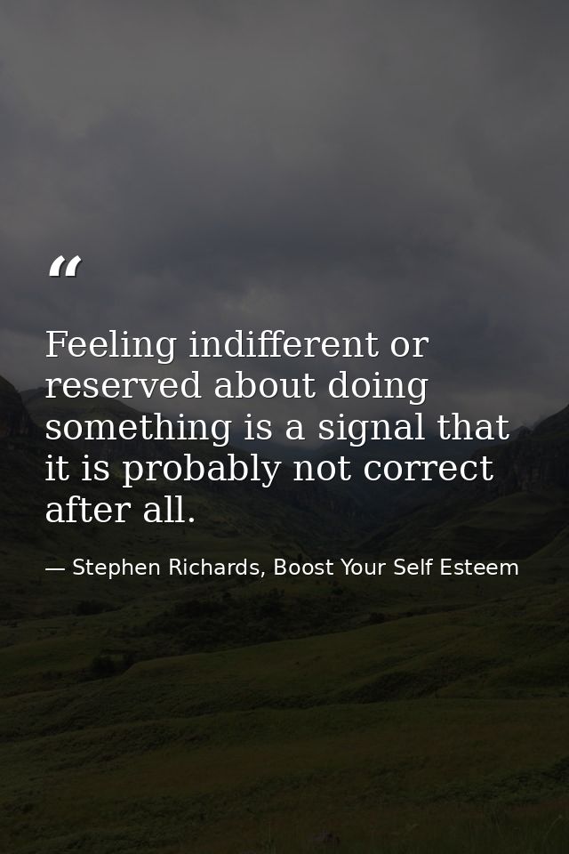 Feeling indifferent or reserved about doing something is a signal that it is probably not correct after all. — Stephen Richards, Boost Your Self Esteem
