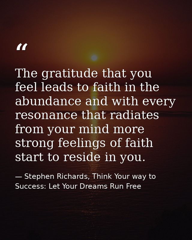 The gratitude that you feel leads to faith in the abundance and with every resonance that radiates from your mind more s — Stephen Richards, Think Your way to Success: Let Your Dreams Run Free