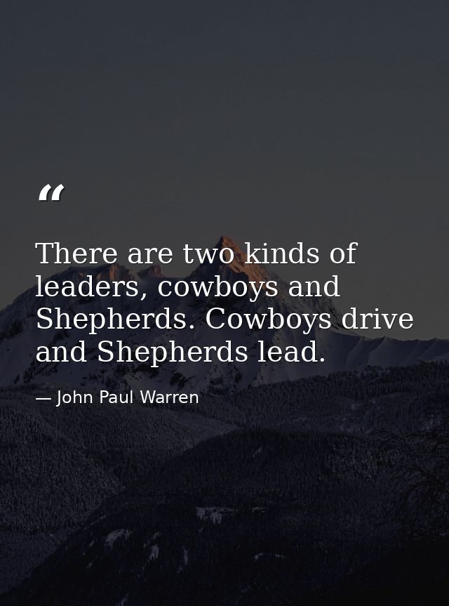 There are two kinds of leaders, cowboys and Shepherds. Cowboys drive and Shepherds lead. — John Paul Warren