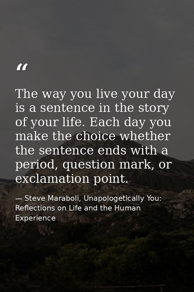 The way you live your day is a sentence in the story of your life. Each day you make the choice whether the sentence end — Steve Maraboli, Unapologetically You: Reflections on Life and the Human Experience