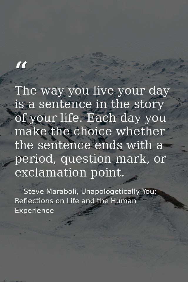 The way you live your day is a sentence in the story of your life. Each day you make the choice whether the sentence end — Steve Maraboli, Unapologetically You: Reflections on Life and the Human Experience