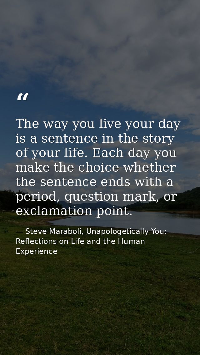 The way you live your day is a sentence in the story of your life. Each day you make the choice whether the sentence end — Steve Maraboli, Unapologetically You: Reflections on Life and the Human Experience