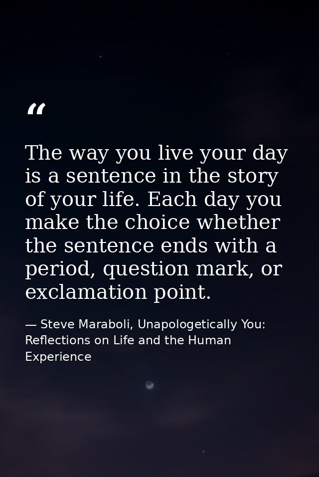 The way you live your day is a sentence in the story of your life. Each day you make the choice whether the sentence end — Steve Maraboli, Unapologetically You: Reflections on Life and the Human Experience