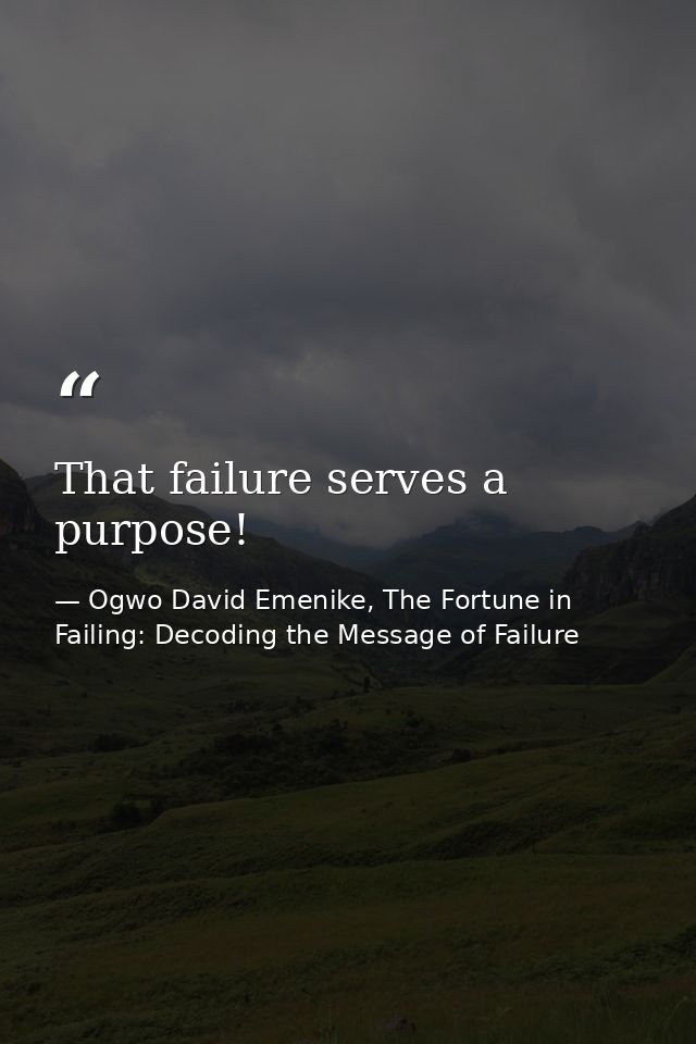 That failure serves a purpose! — Ogwo David Emenike, The Fortune in Failing: Decoding the Message of Failure