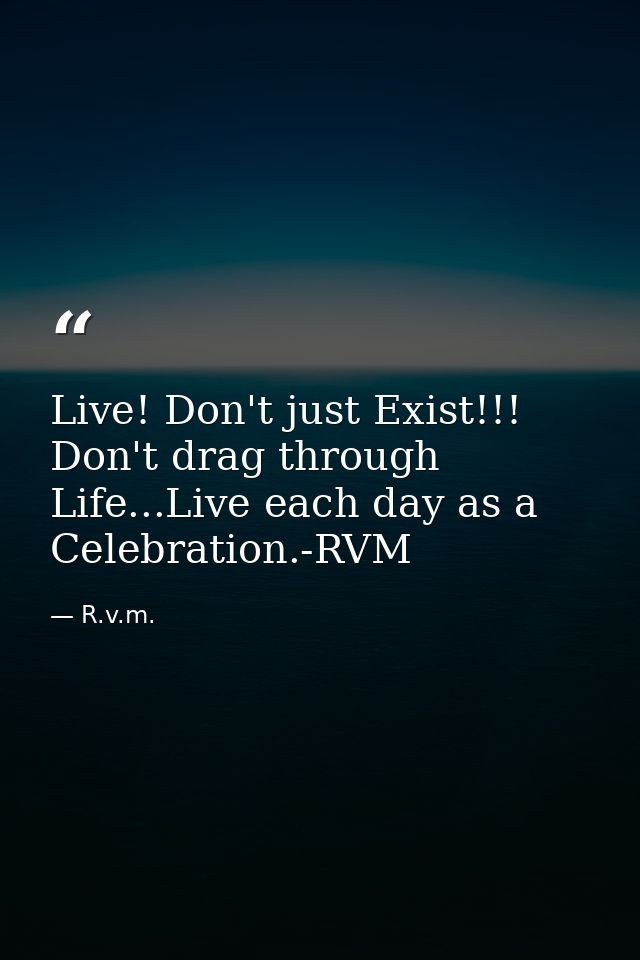 Live! Don't just Exist!!! Don't drag through Life...Live each day as a Celebration.-RVM — R.v.m.