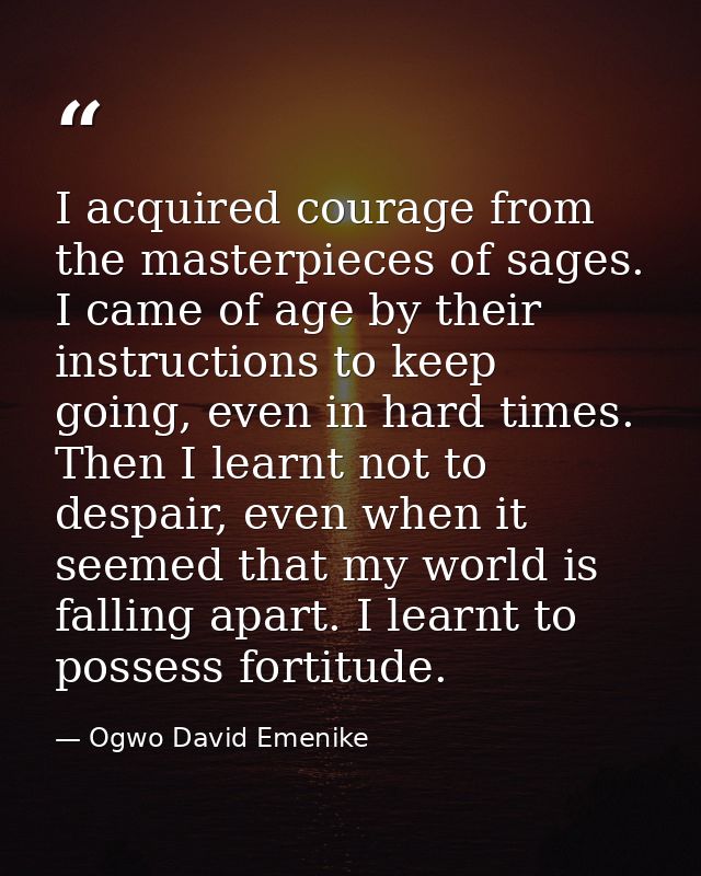 I acquired courage from the masterpieces of sages. I came of age by their instructions to keep going, even in hard times — Ogwo David Emenike