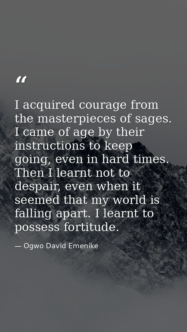 I acquired courage from the masterpieces of sages. I came of age by their instructions to keep going, even in hard times — Ogwo David Emenike