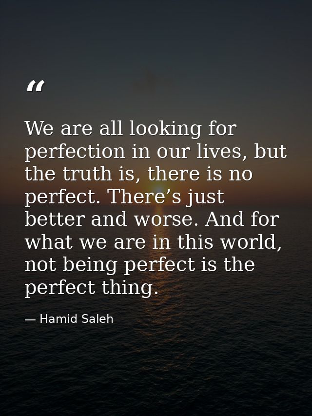 We are all looking for perfection in our lives, but the truth is, there is no perfect. There’s just better and worse. An — Hamid Saleh