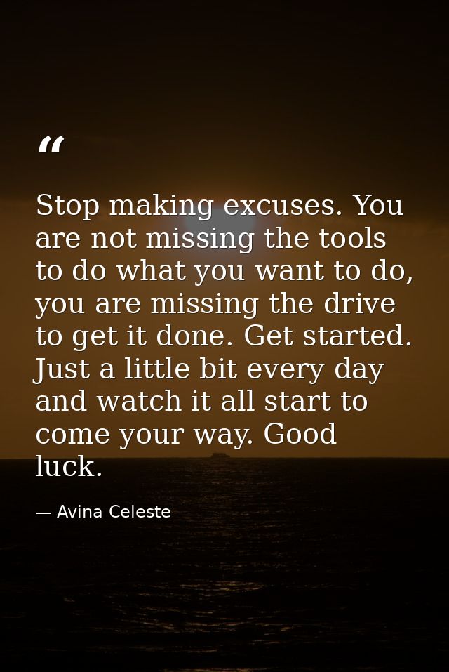 Stop making excuses. You are not missing the tools to do what you want to do, you are missing the drive to get it done.  — Avina Celeste