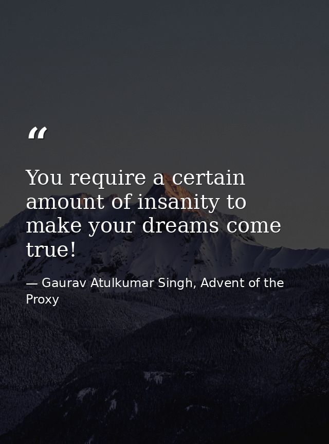 You require a certain amount of insanity to make your dreams come true! — Gaurav Atulkumar Singh, Advent of the Proxy