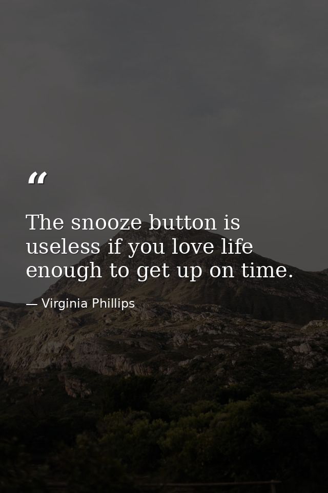 The snooze button is useless if you love life enough to get up on time. — Virginia Phillips