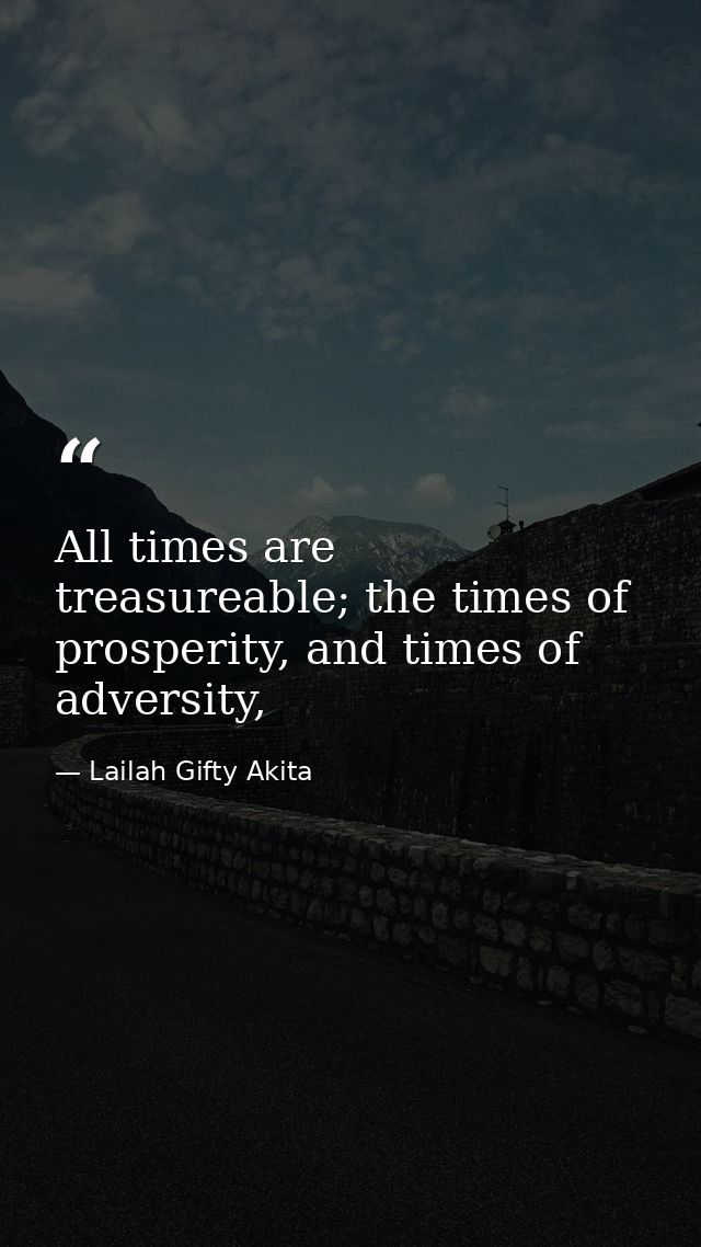 All times are treasureable; the times of prosperity, and times of adversity, — Lailah Gifty Akita