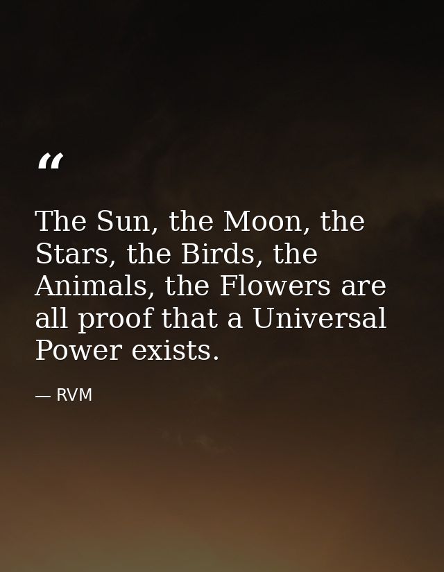 The Sun, the Moon, the Stars, the Birds, the Animals, the Flowers are all proof that a Universal Power exists. — RVM