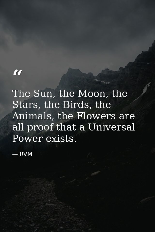 The Sun, the Moon, the Stars, the Birds, the Animals, the Flowers are all proof that a Universal Power exists. — RVM