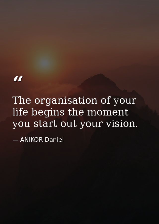 The organisation of your life begins the moment you start out your vision. — ANIKOR Daniel