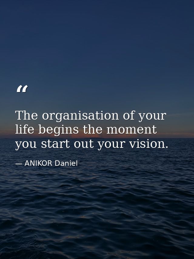 The organisation of your life begins the moment you start out your vision. — ANIKOR Daniel