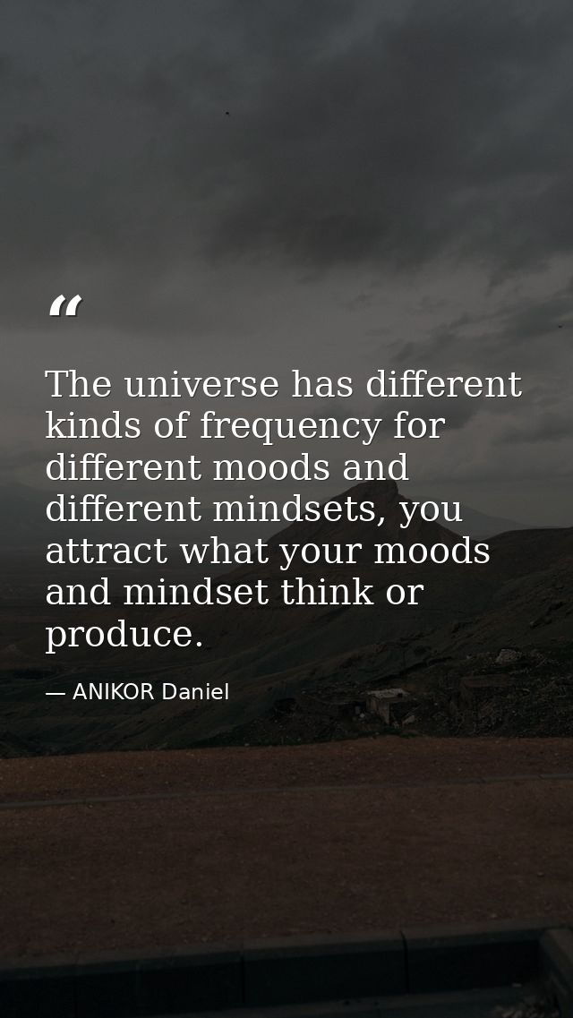 The universe has different kinds of frequency for different moods and different mindsets, you attract what your moods an — ANIKOR Daniel