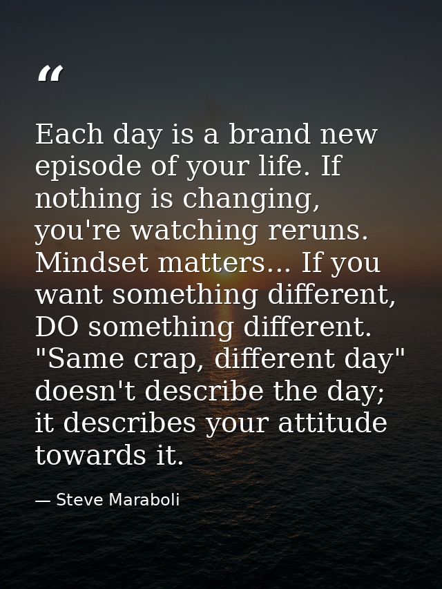 Each day is a brand new episode of your life. If nothing is changing, you're watching reruns. Mindset matters... If you  — Steve Maraboli