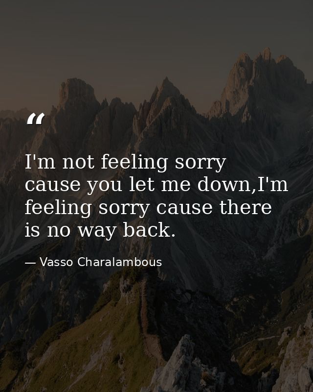 I'm not feeling sorry cause you let me down,I'm feeling sorry cause there is no way back. — Vasso Charalambous