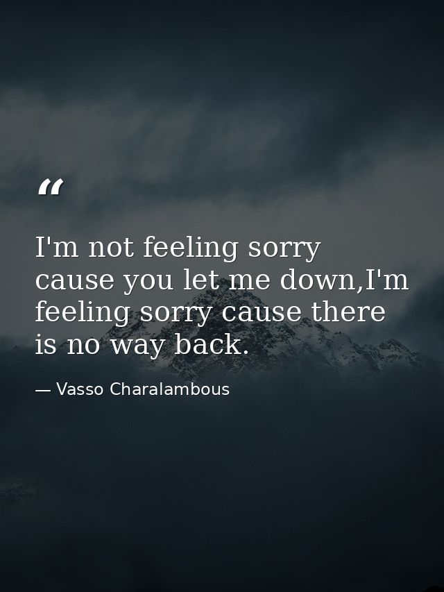 I'm not feeling sorry cause you let me down,I'm feeling sorry cause there is no way back. — Vasso Charalambous