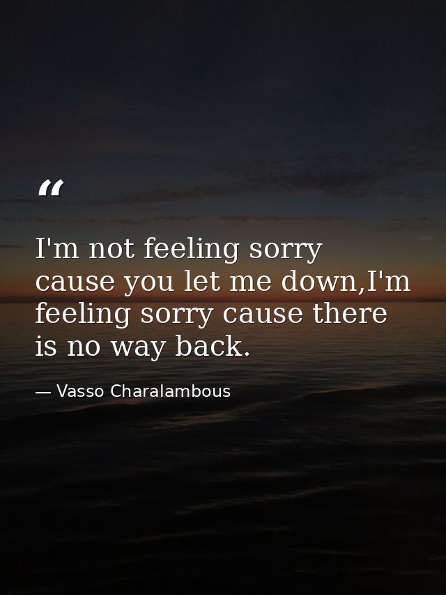 I'm not feeling sorry cause you let me down,I'm feeling sorry cause there is no way back. — Vasso Charalambous