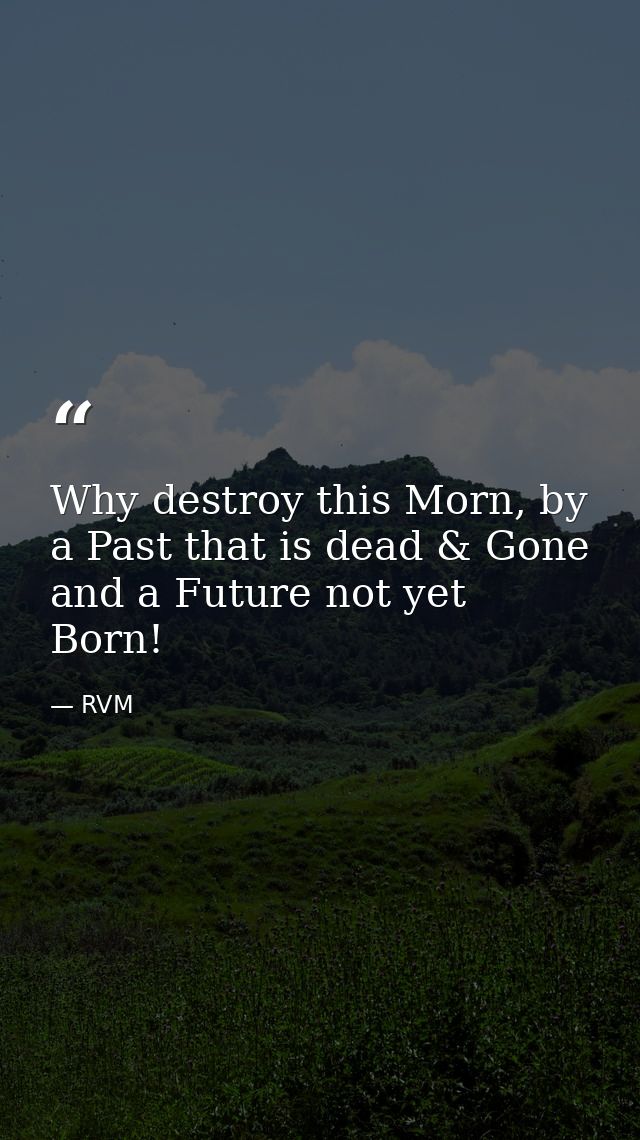 Why destroy this Morn, by a Past that is dead & Gone and a Future not yet Born! — RVM