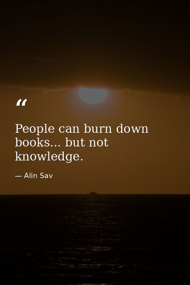 People can burn down books... but not knowledge. — Alin Sav