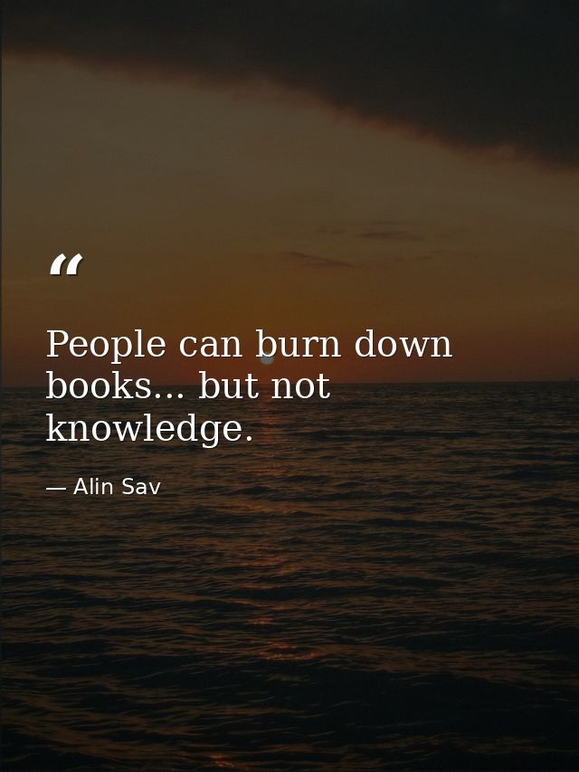 People can burn down books... but not knowledge. — Alin Sav