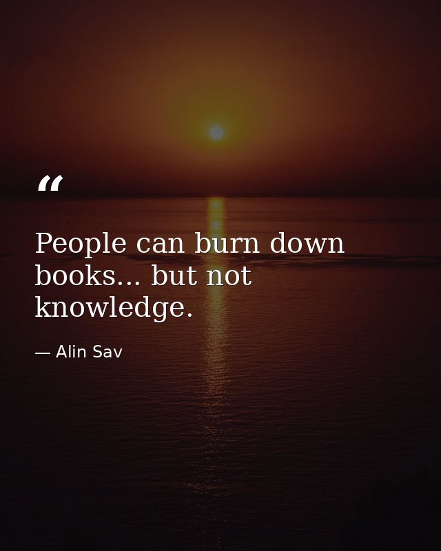 People can burn down books... but not knowledge. — Alin Sav