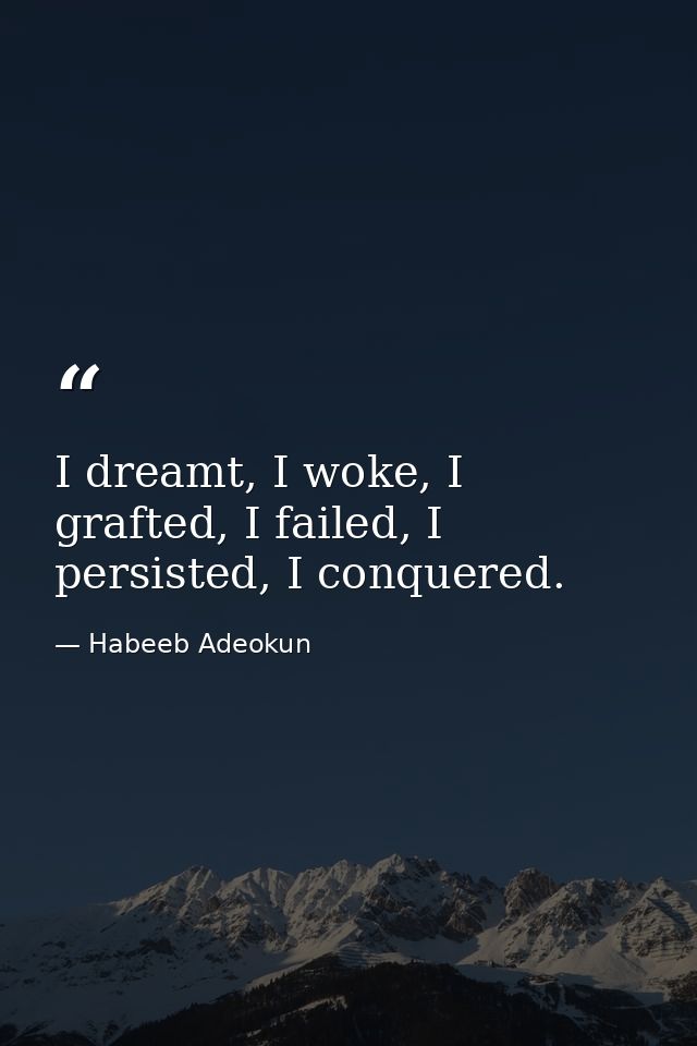 I dreamt, I woke, I grafted, I failed, I persisted, I conquered. — Habeeb Adeokun