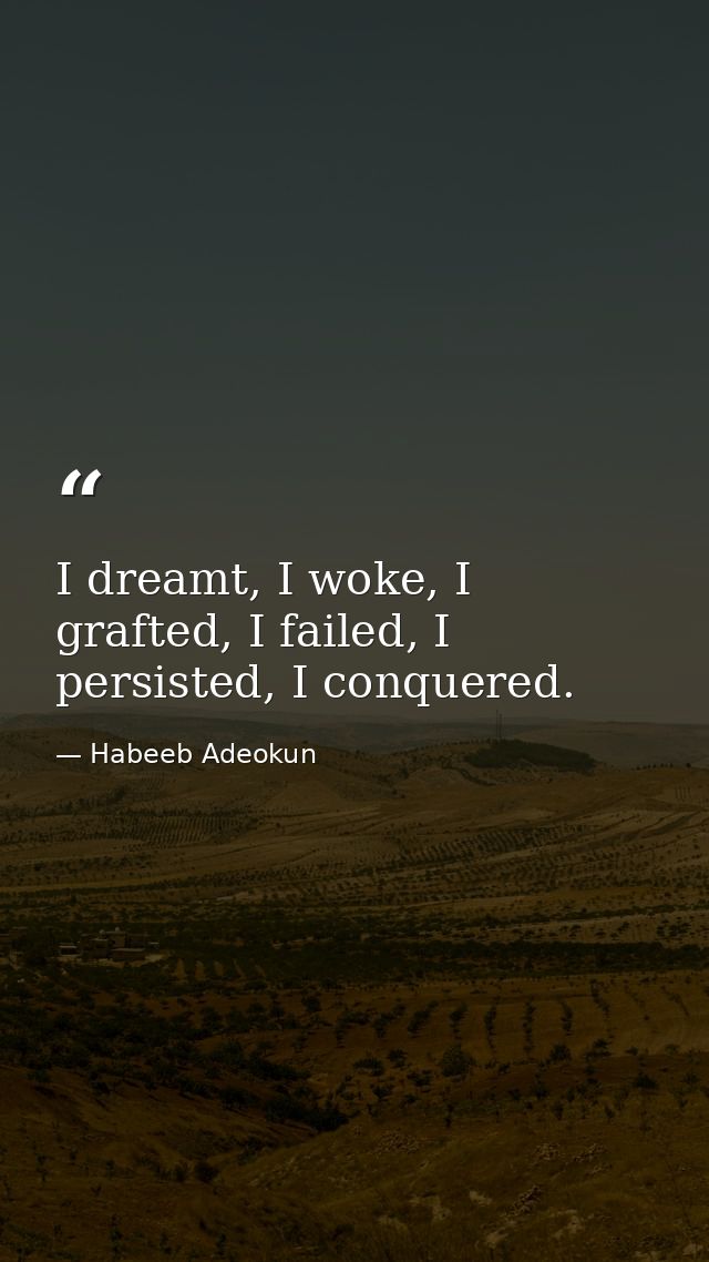 I dreamt, I woke, I grafted, I failed, I persisted, I conquered. — Habeeb Adeokun