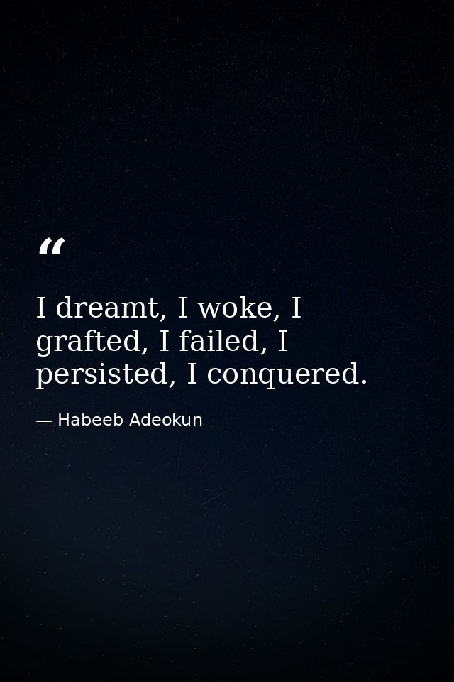 I dreamt, I woke, I grafted, I failed, I persisted, I conquered. — Habeeb Adeokun