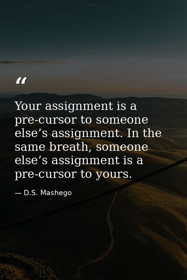 Your assignment is a pre-cursor to someone else’s assignment. In the same breath, someone else’s assignment is a pre-cur — D.S. Mashego