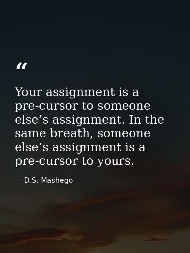 Your assignment is a pre-cursor to someone else’s assignment. In the same breath, someone else’s assignment is a pre-cur — D.S. Mashego