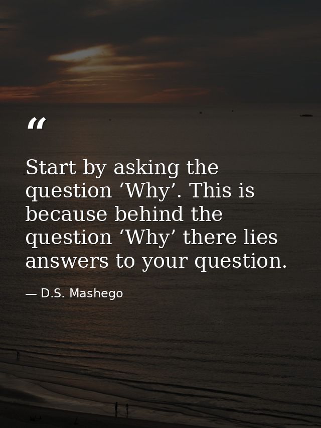 Start by asking the question ‘Why’. This is because behind the question ‘Why’ there lies answers to your question. — D.S. Mashego