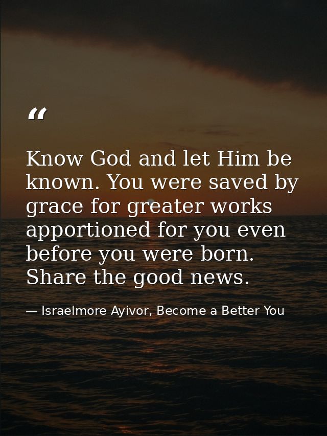 Know God and let Him be known. You were saved by grace for greater works apportioned for you even before you were born.  — Israelmore Ayivor, Become a Better You