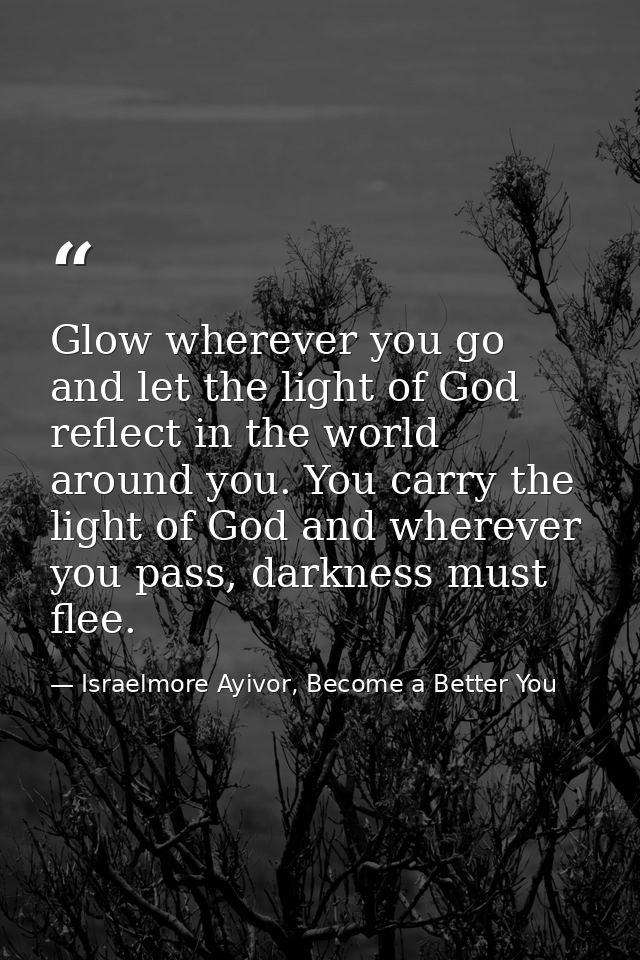 Glow wherever you go and let the light of God reflect in the world around you. You carry the light of God and wherever y — Israelmore Ayivor, Become a Better You