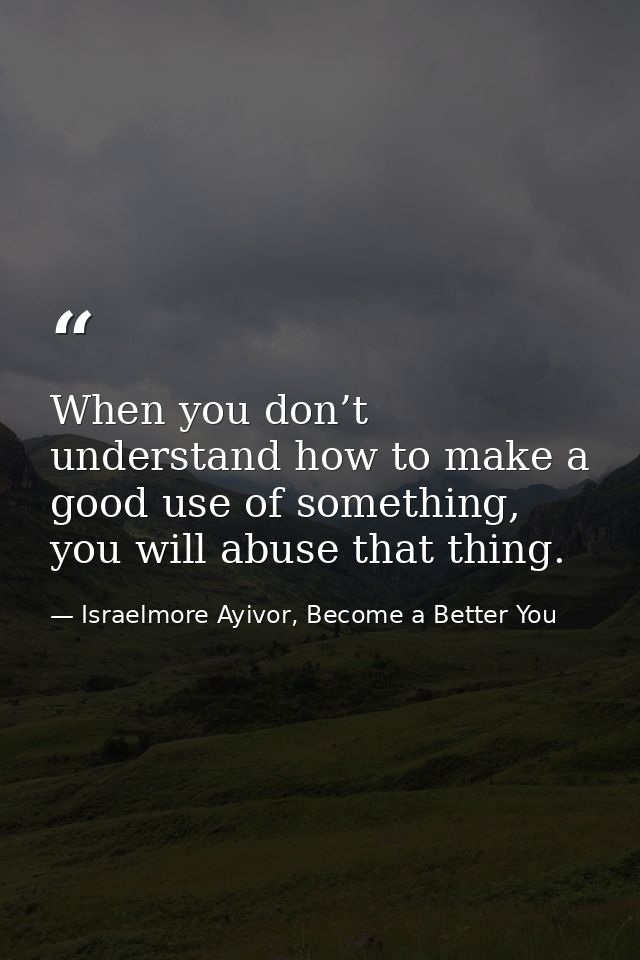 When you don’t understand how to make a good use of something, you will abuse that thing. — Israelmore Ayivor, Become a Better You