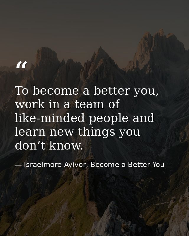 To become a better you, work in a team of like-minded people and learn new things you don’t know. — Israelmore Ayivor, Become a Better You