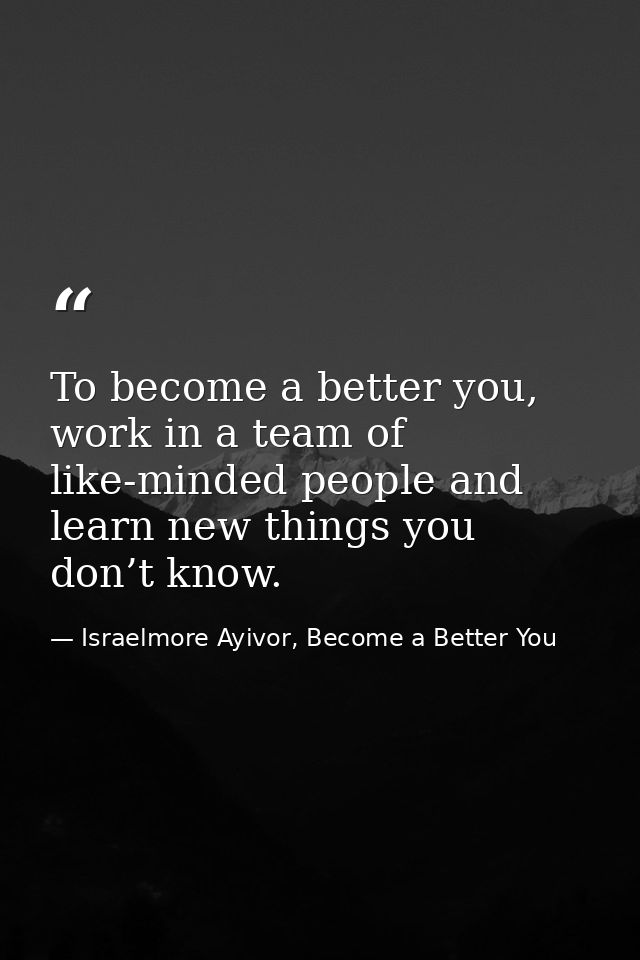 To become a better you, work in a team of like-minded people and learn new things you don’t know. — Israelmore Ayivor, Become a Better You