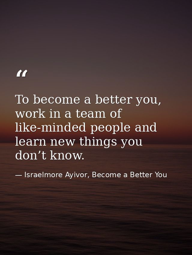 To become a better you, work in a team of like-minded people and learn new things you don’t know. — Israelmore Ayivor, Become a Better You