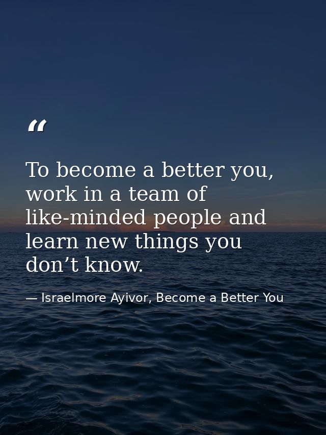 To become a better you, work in a team of like-minded people and learn new things you don’t know. — Israelmore Ayivor, Become a Better You