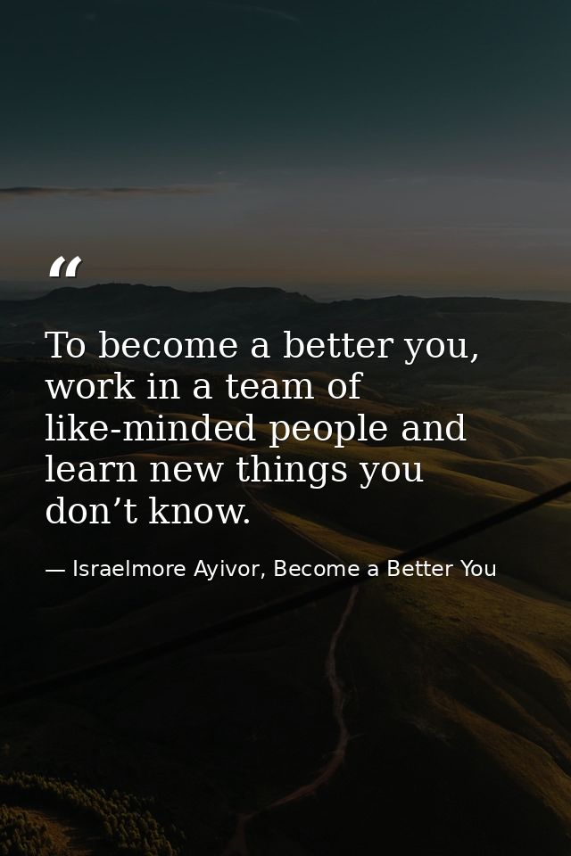To become a better you, work in a team of like-minded people and learn new things you don’t know. — Israelmore Ayivor, Become a Better You