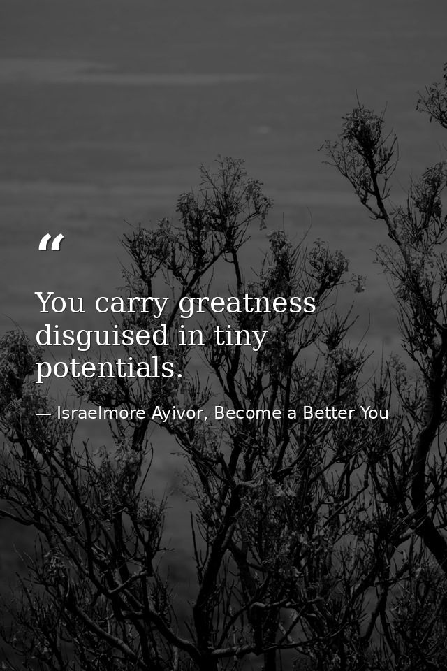 You carry greatness disguised in tiny potentials. — Israelmore Ayivor, Become a Better You